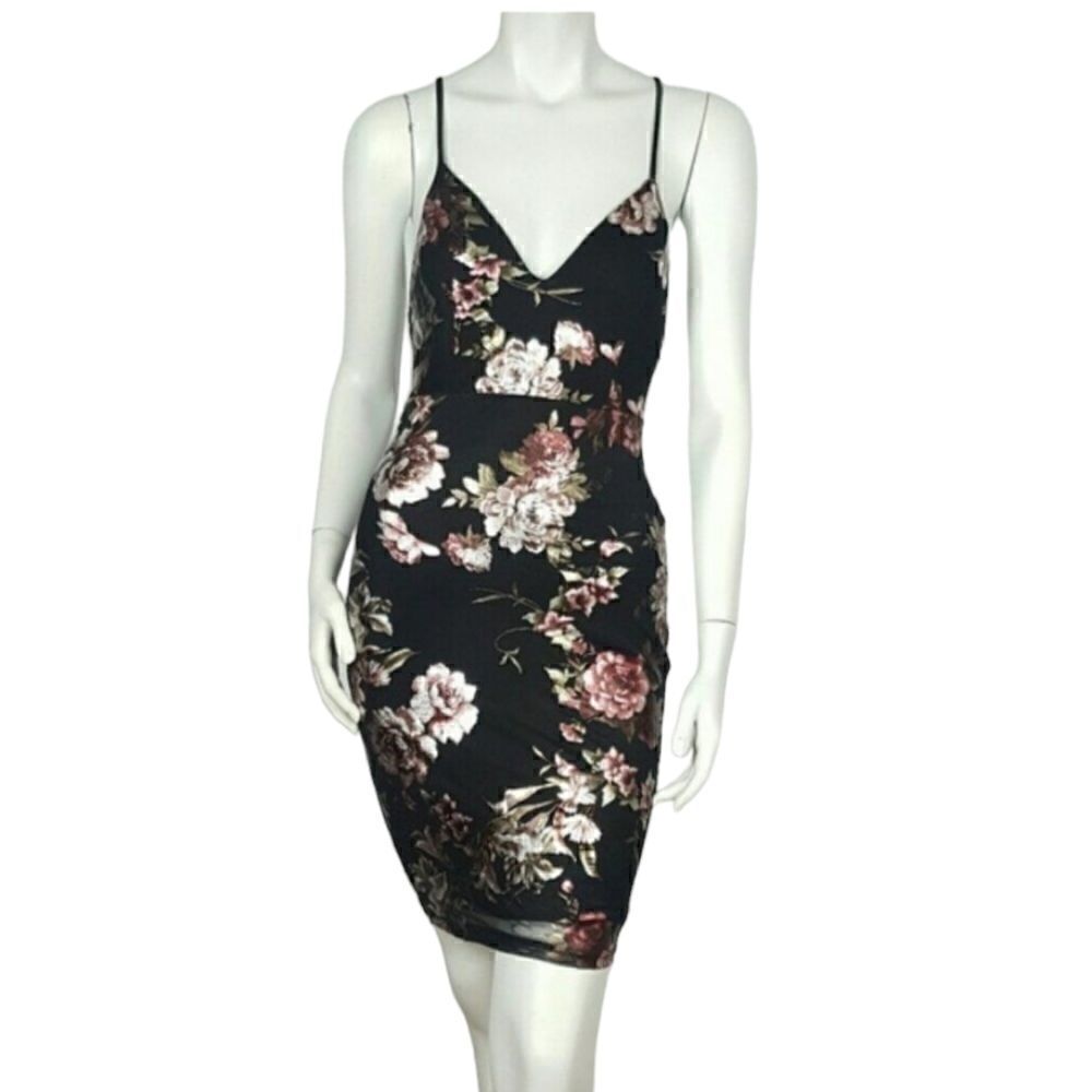 PRIVY Women's Sheath Mini Dress Black Flower Print‎